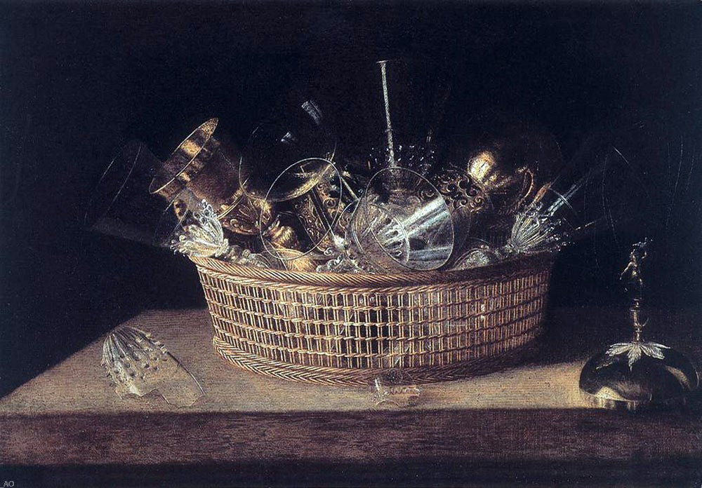 Sebastien Stoskopff Still-Life of Glasses in a Basket - Canvas Print