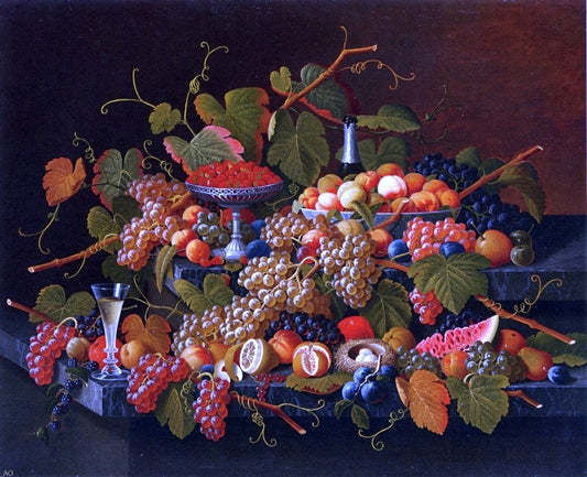 Severin Roesen Still Life with Fruit and Champagne - Canvas Print