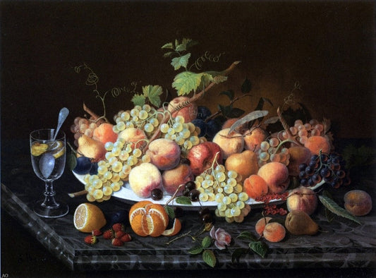 Severin Roesen Still Life with Fruit and Glass of Lemonade - Canvas Print