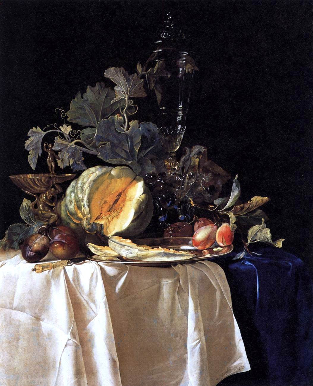Willem Van Aelst Still-Life with Fruit and Crystal Vase - Canvas Print