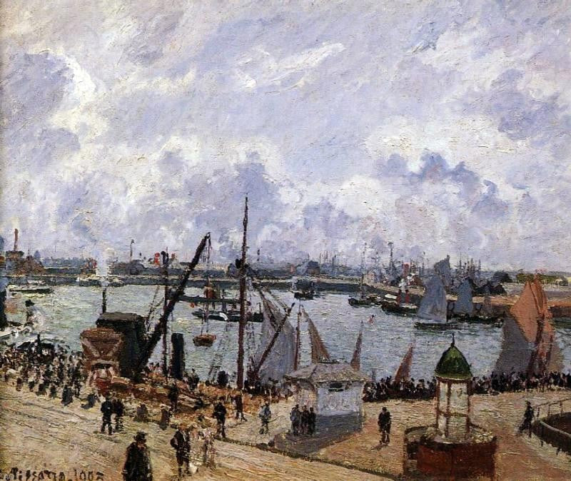 Camille Pissarro The Inner Harbor, Le Havre - Morning Sun, Rising Tide - Canvas Print