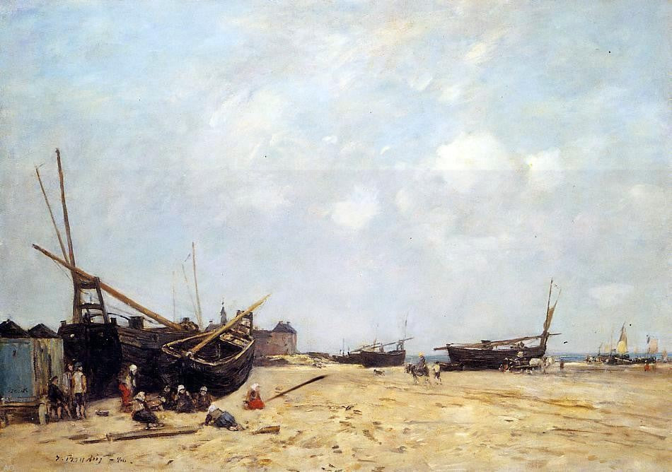 Eugene-Louis Boudin Fishing Boats Aground and at Sea - Canvas Print