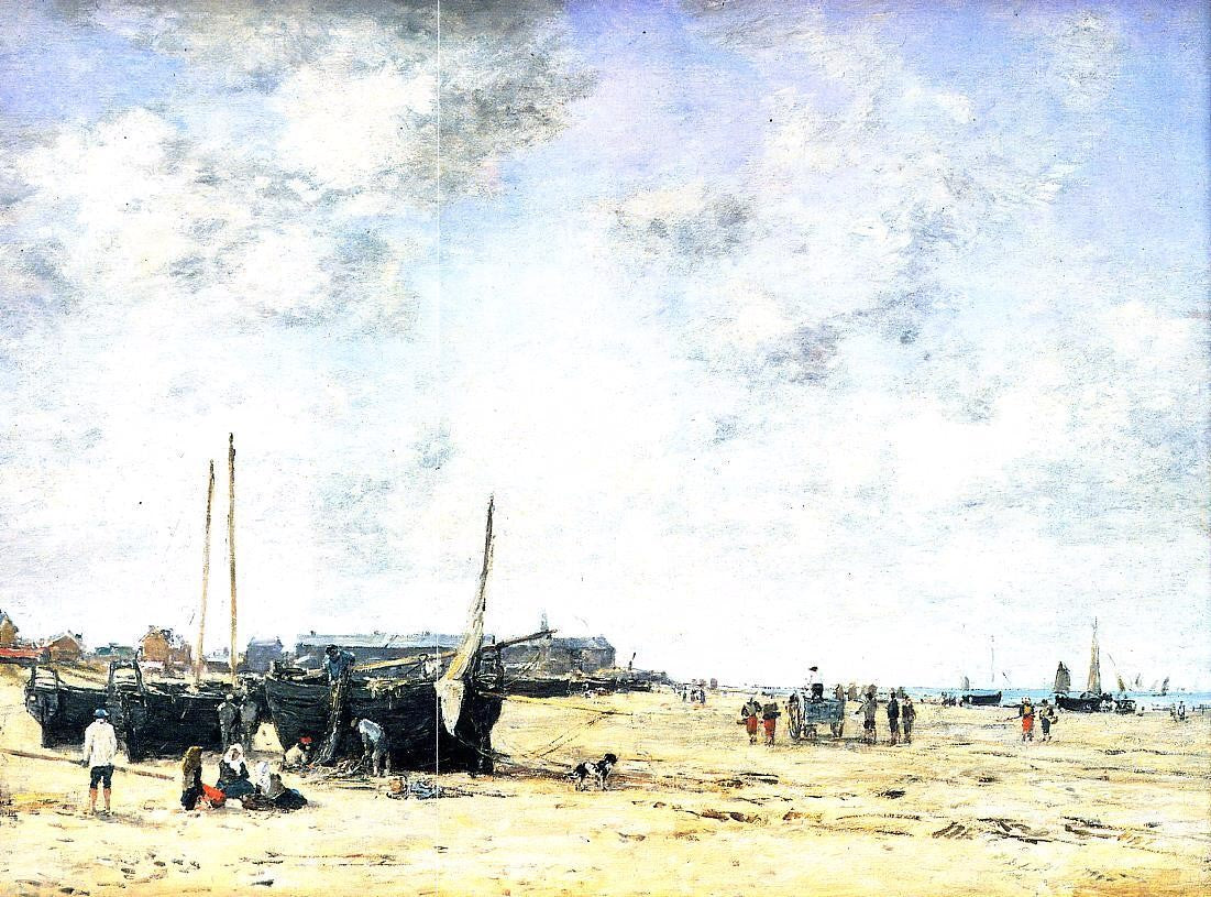 Eugene-Louis Boudin The Beach at Berck - Canvas Print