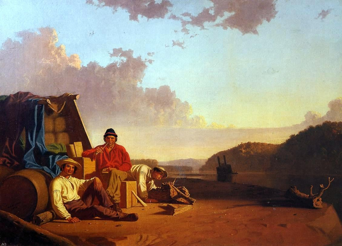 George Caleb Bingham Watching the Cargo - Canvas Print
