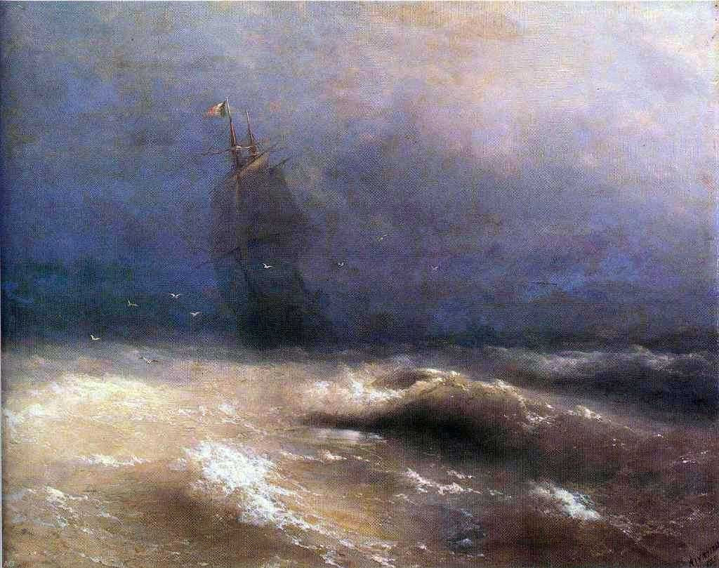 Ivan Constantinovich Aivazovsky Tempest by Coast of Nice - Canvas Print