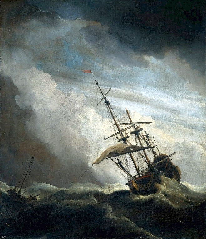 The Younger Willem Van de Velde Ship in High Seas Caught by a Squall - Canvas Print