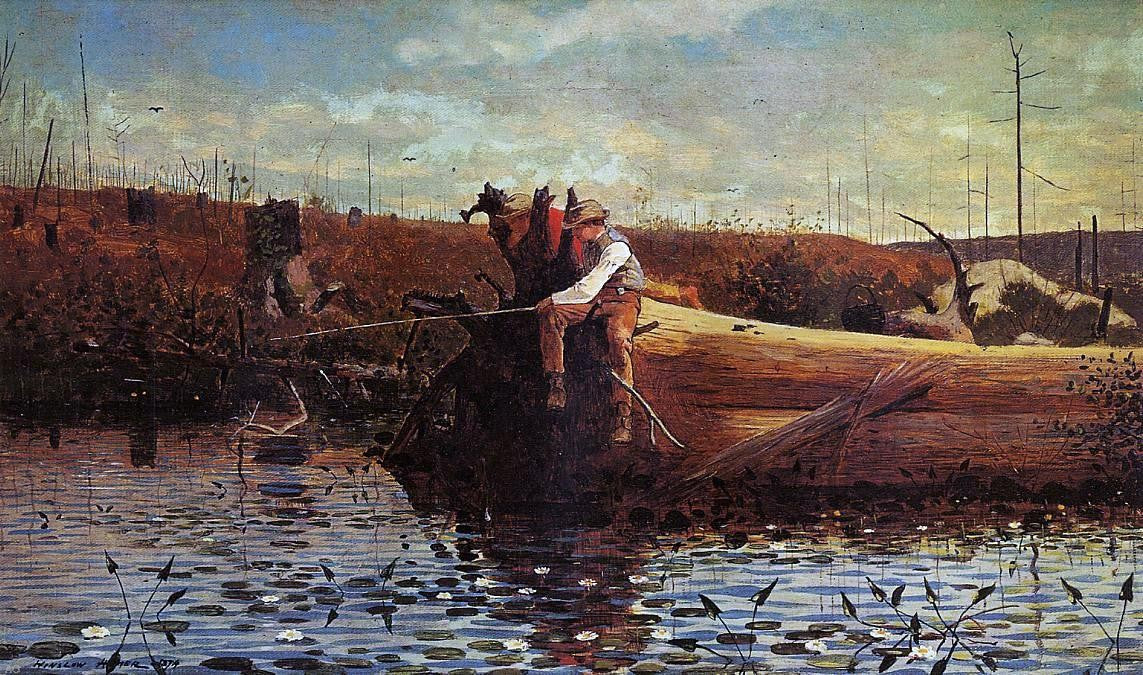 Winslow Homer Waiting for a Bite - Canvas Print