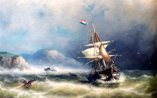 Nicolaas Riegen Barque In Distress Off A Rocky Coast - Canvas Print