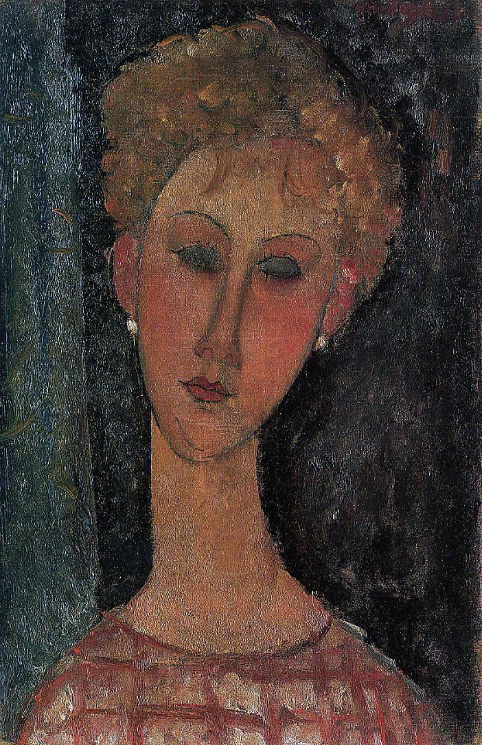 Amedeo Modigliani A Blond Wearing Earings - Canvas Print