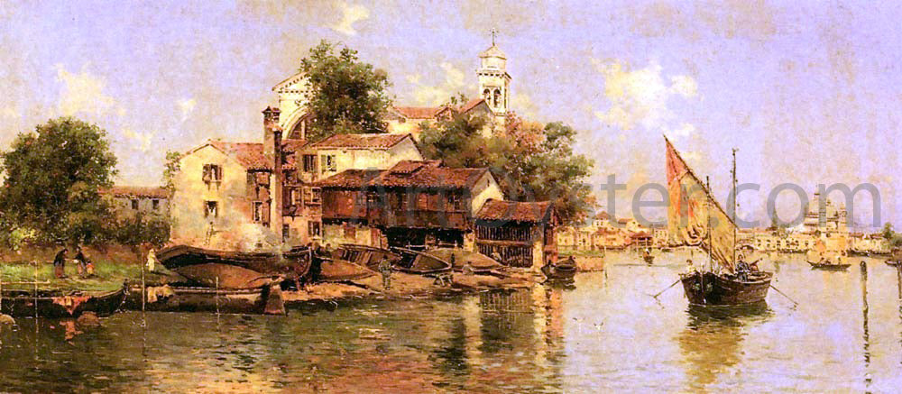 Antonio Maria De Reyna A Boathouse in Venice - Canvas Print