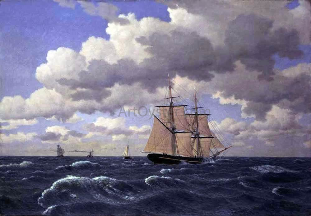 Christoffer Wilhelm Eckersberg A Brig under Sail in Fair Weather - Canvas Print