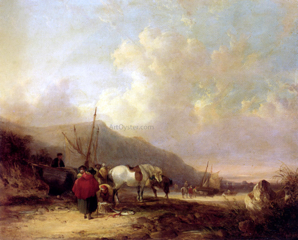 Senior William Shayer A Busy Beach Scene - Canvas Print