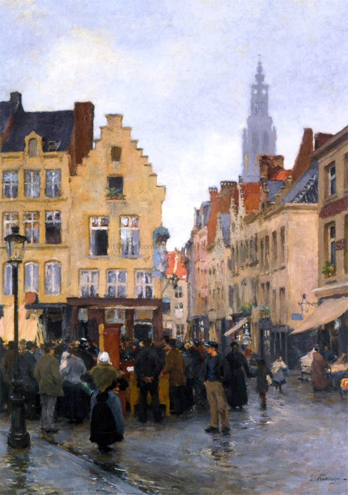 Edgard Josef Farasyn Busy Market In Antwerp - Canvas Print