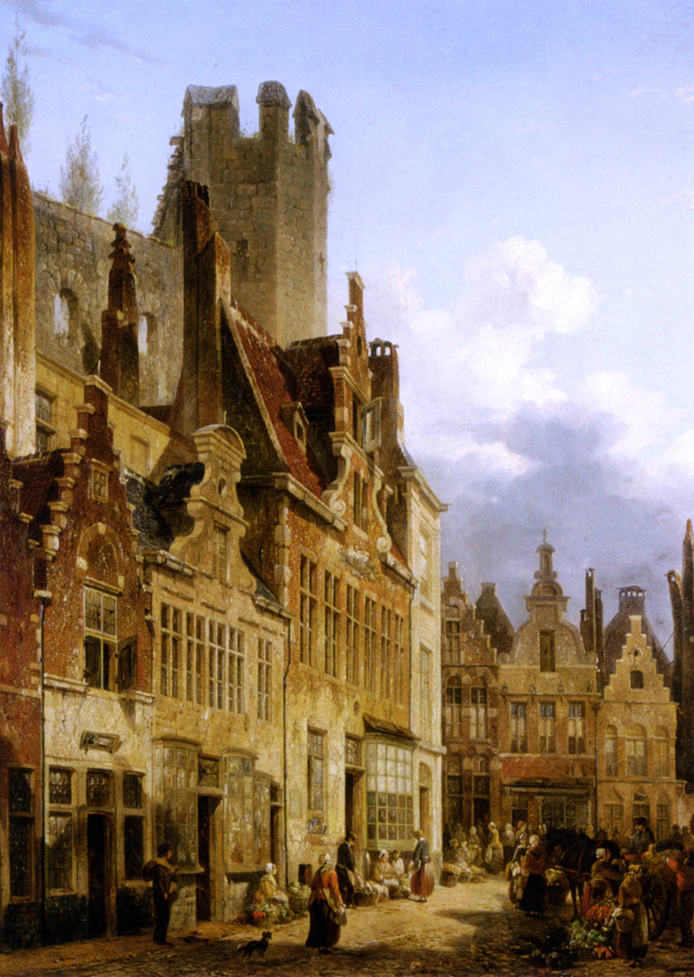Francois-Jean-Louis Boulanger Busy Market Scene in the Streets of Ghent - Canvas Print