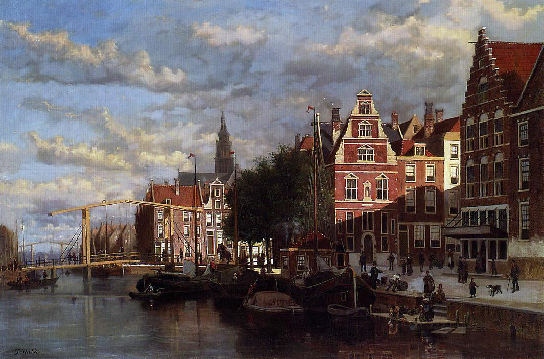 Johannes Frederik Hulk A Canal in Amsterdam - Canvas Print