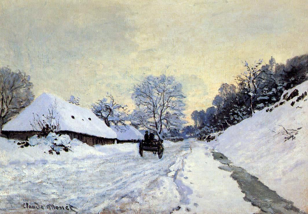 Claude Oscar Monet A Cart on the Snow Covered Road with Saint-Simeon Farm - Canvas Print