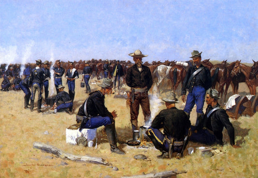 Frederic Remington A Cavalryman's Breakfast on the Plains - Canvas Print