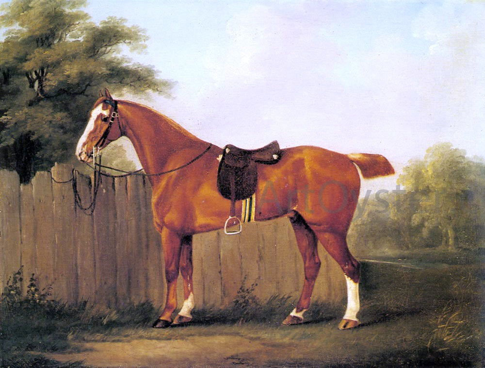 John Nost Sartorius A Chestnut Hunter Tethered to a Fence - Canvas Print
