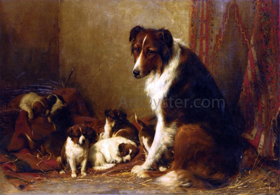 Otto Eerelman A Collie and Her Puppies - Canvas Print