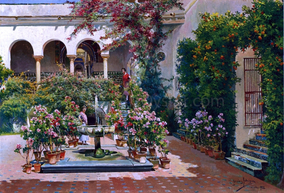 Manuel Garcia Y Rodriguez A Courtyard in Seville - Canvas Print
