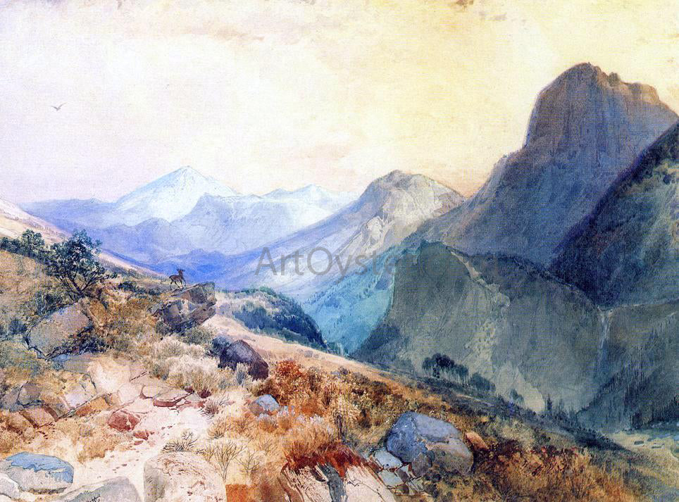 Thomas Moran A Deer in a Mountain Landscape - Canvas Print
