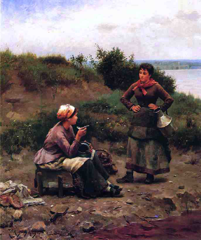 Daniel Ridgway Knight Discussion Between Two Young Ladies - Canvas Print
