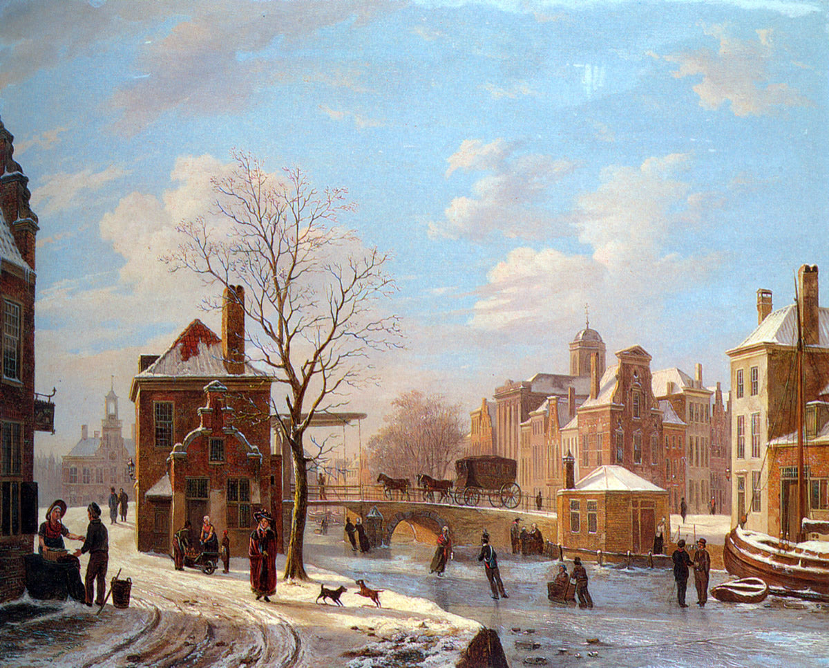 Bartholomeus Johannes Van Hove Dutch Town Scene in Winter - Canvas Print