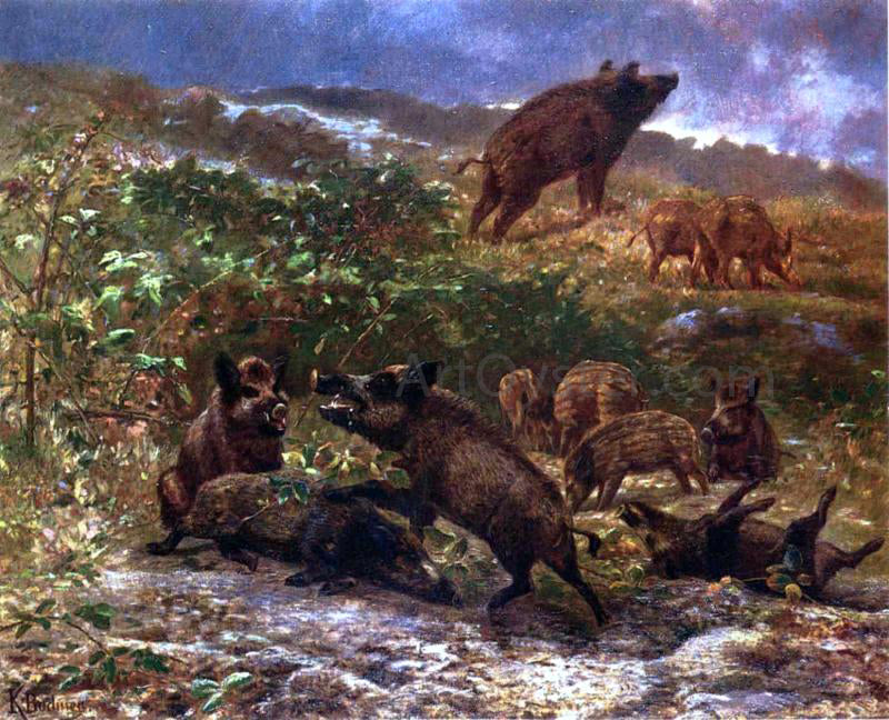 Karl Bodmer A Family of Wild Boar - Canvas Print