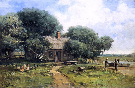 Andrew W Melrose A Farm Along the River - Canvas Print