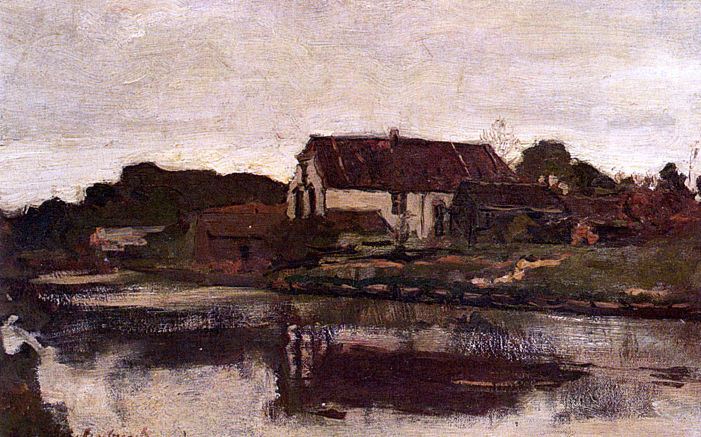 Johann Hendrik Weissenbruch A Farm On The Waterfront - Canvas Print