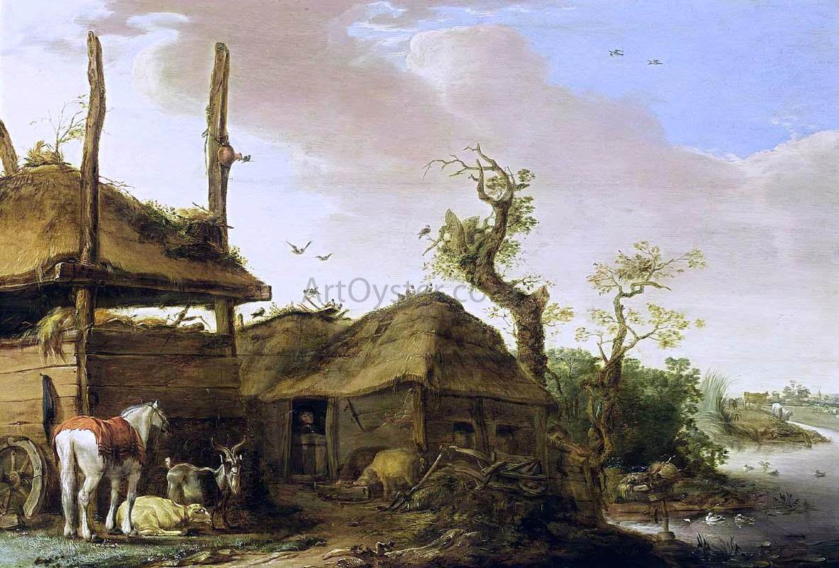 Cornelis Saftleven A Farmstead Near a Stream - Canvas Print