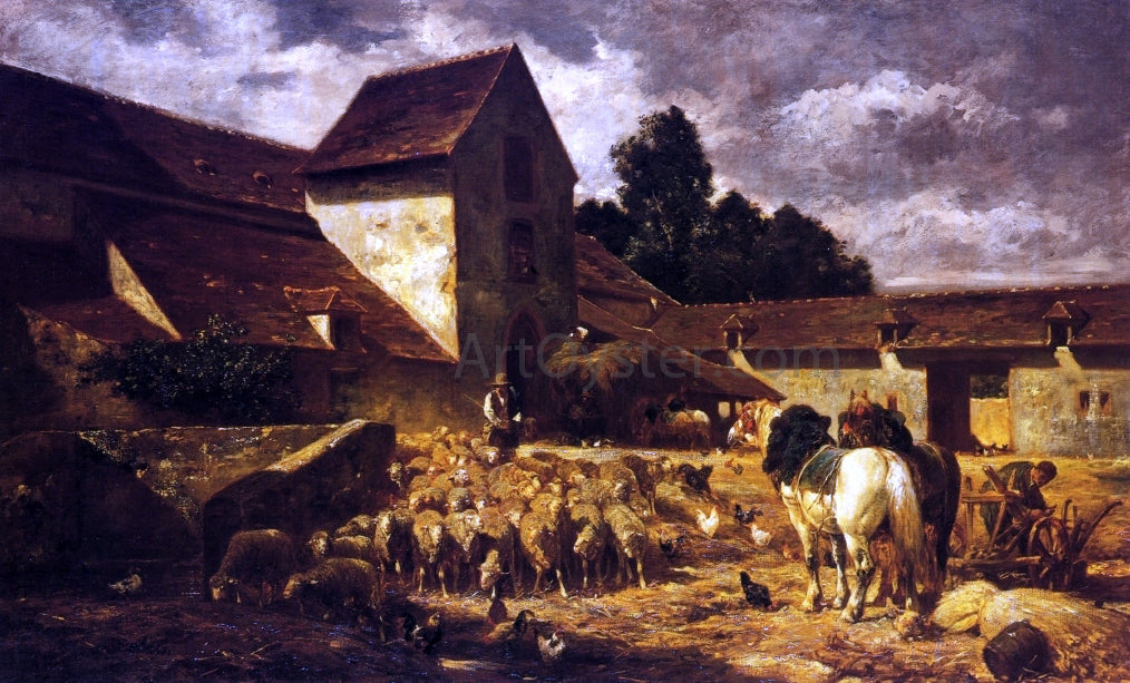 Charles Emile Jacque A Farmyard - Canvas Print
