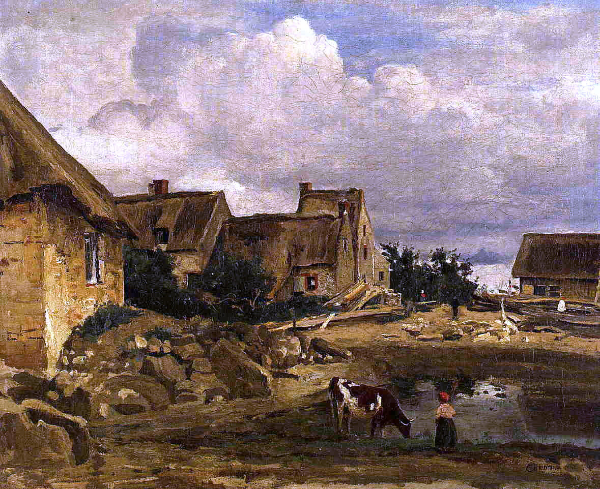Jean-Baptiste-Camille Corot A Farmyard near Fontainebleau - Canvas Print