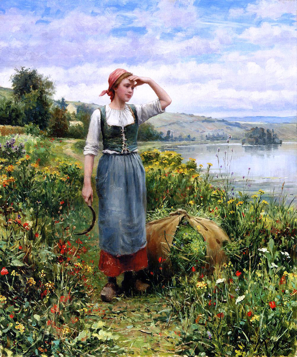 Daniel Ridgway Knight A Field of Flowers - Canvas Print