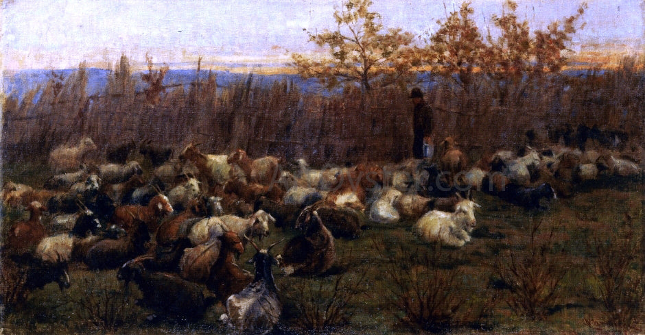 Nicolo Cannicci A Flock of Goats - Canvas Print