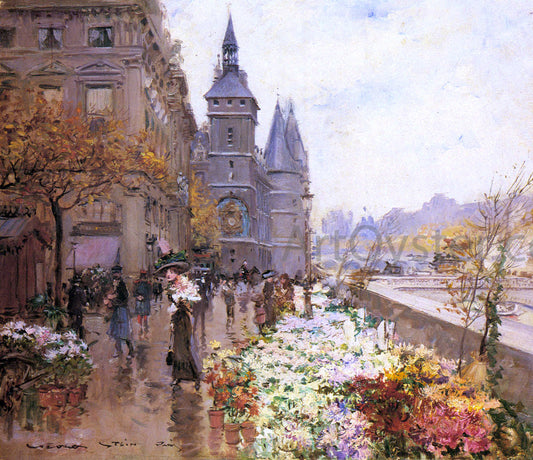 Georges Stein A Flower Market Along the Seine - Canvas Print