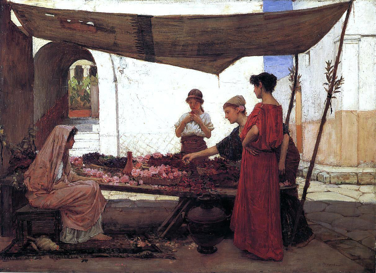 John William Waterhouse Flower Stall - Canvas Print