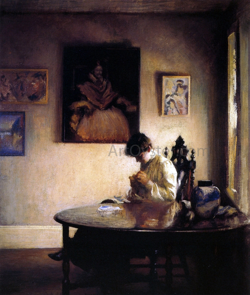 Edmund Tarbell Girl Crocheting - Canvas Print