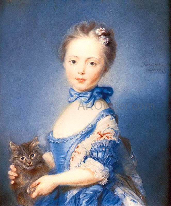 Jean-Baptiste Perronneau A Girl with a Kitten - Canvas Print