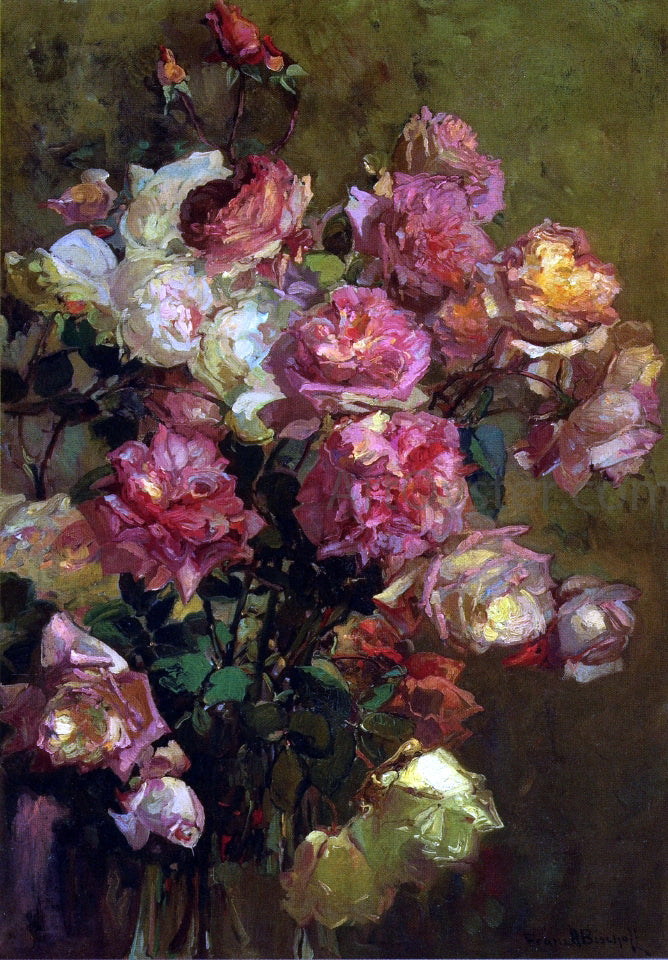 Franz Bischoff A Glass Vase full of Roses - Canvas Print