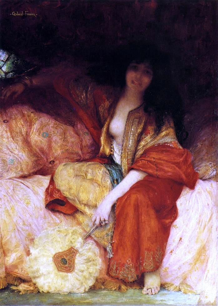 Gabriel Augustin Ferrier A Harem Beauty Holding a Fan - Canvas Print