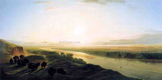William Jacob Hayes A Herd of Bison Crossing the Missouri River - Canvas Print