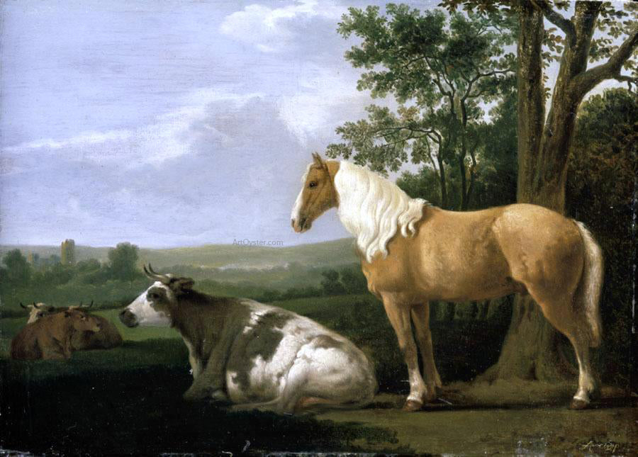 Abraham Van Calraet A Horse and Cows in a Landscape - Canvas Print