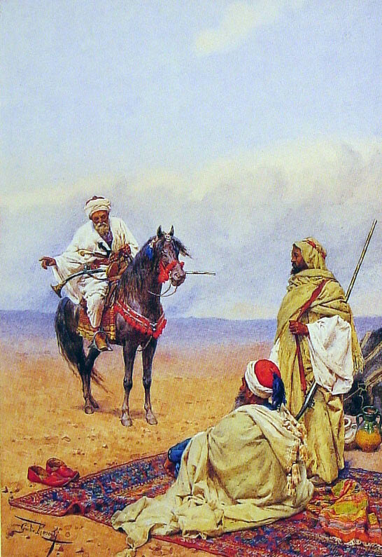 Giulio Rosati A Horseman Stopping at a Bedouin Camp - Canvas Print