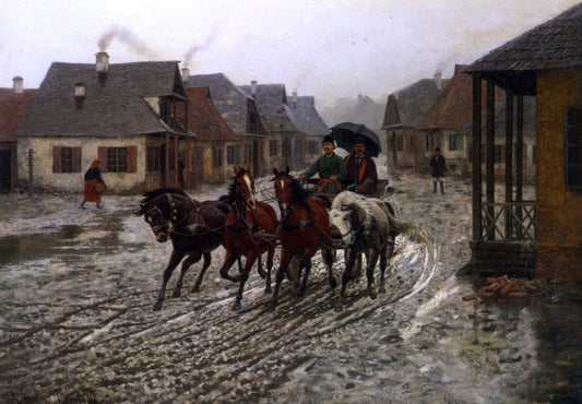 Alfred Von Kowalski-Wierusz A Journey in the Rain - Canvas Print