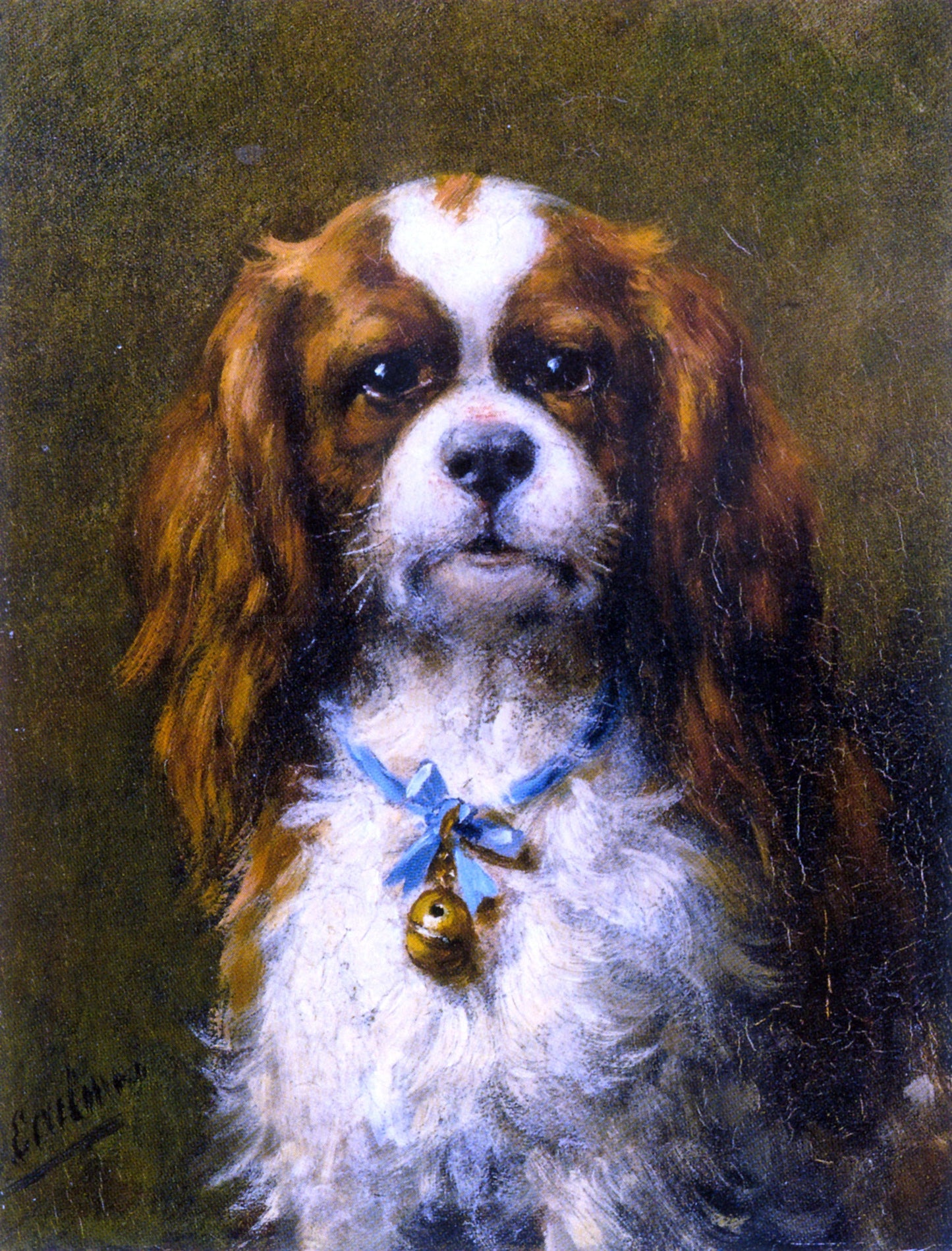 Otto Eerelman A King Charles Spaniel with a Blue Ribon - Canvas Print