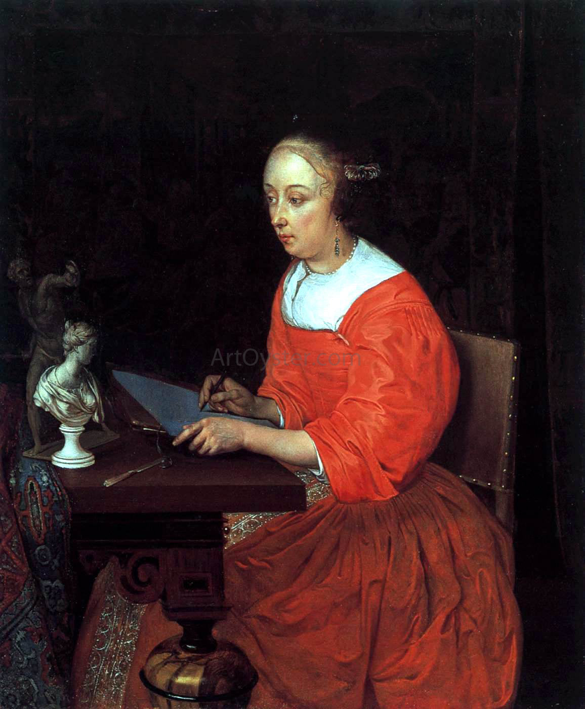 Eglon Van der Neer A Lady Drawing - Canvas Print