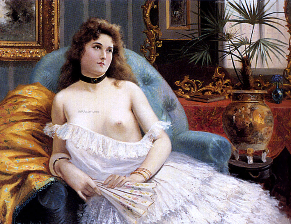 Jean Beauduin A Lady Holding A Fan - Canvas Print
