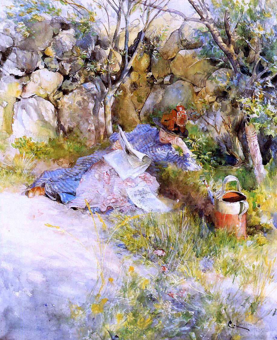 Carl Larsson A Lady Reading a Newspaper - Canvas Print