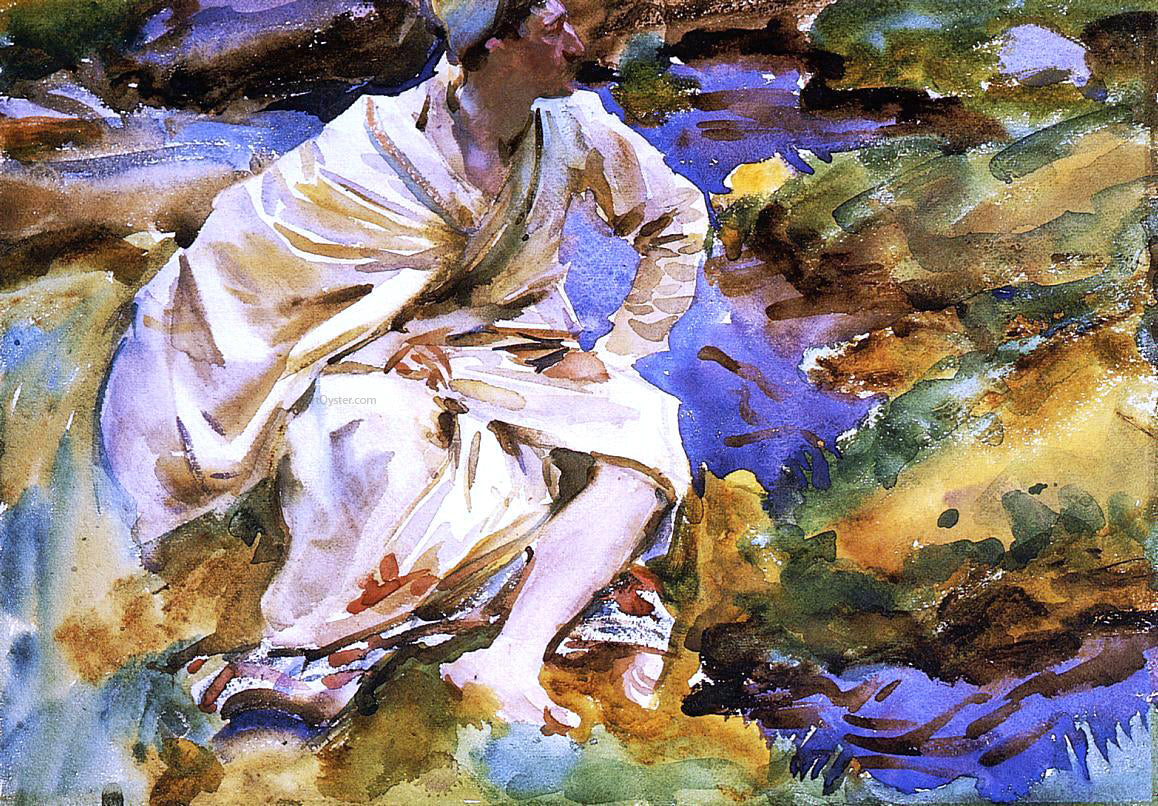 John Singer Sargent A Man Seated by a Stream, Val d'Aosta, Pertud - Canvas Print